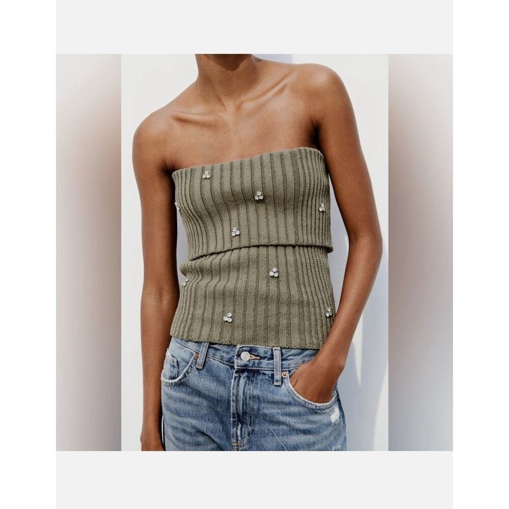 ZARA Jewel Beaded off the shoulder knit top 4331/015
